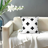 Housse de coussin carrée avec fermeture éclair invisible Motif croix suisse Noir/blanc 45,7 x 45,7 cm