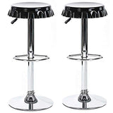 Bakaji Lot de 2 tabourets de bar et cuisine hauts en forme de bouchon de bouteille pivotant repose-pieds chromé/noir pour maison, cuisine, salon, salle à manger
