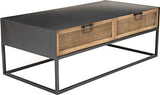 Destock Meubles Table Basse Noir 2 tiroirs cannage rotin Pieds métal