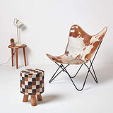 HOMESCAPES Fauteuil Papillon en Cuir véritable Peau de Vache et métal, Chaise en Cuir Vintage, Fauteuil rétro, Marron et Blanc, 88 x 77 cm