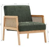 HOMIFAB Fauteuil en cannage et Velours côtelé Vert - Mani