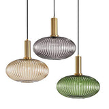 HJXDtech - Suspension Luminaire Industrielle Vintage en Verre Nervuré,Plafonnier avec fini en laiton poli Lustre,Suspension Lampe de Salle à Manger Cuisine Salon Chambre (Vert, 30CM)