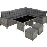 Tectake 800824 Salon de Jardin en Résine Tressée Modulable 1 Canapé d’Angle 1 Table 2 Poufs Tabourets - Diverses Couleurs (Gris tacheté/Gris)