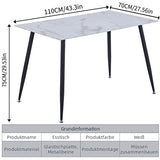 GOLDFAN Table à Manger Design Moderne avec Pieds en Métal pour Salle à Manger Salon Bureau (Blanc, 110 x 70 x 75 cm)