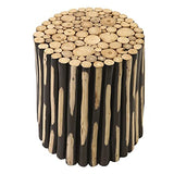 Meubletmoi Tabouret/Table d'appoint en Bois de Teck avec Peinture Noire - Style Naturel et Ethnique - Fabrication Artisanale - Tick