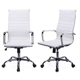 Exofcer Chaise de Bureau Blanc Cuir PU Haute Dossier incurvé Home Executive Ordinateur Pivotant Fauteuil de Bureau (Blanc)