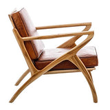 Tousmesmeubles Fauteuil Teck et Coussins Cuir Cognac - Essaouira n°1 - L 65 x l 75 x H 78 - Neuf
