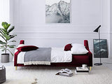 Mazzini Sofas Canapé Velours Convertible avec Coffre De Rangement, Pansy, 3 Places, Rouge, 215x94x90