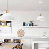 iDEGU Lot de 2 Lustres Suspensions Rétro Suspension Luminaire Moderne Style Demi-Cercle Plafonnier E27 en Bois Métal Lampe Suspension pour Chambre Salle à Manger Cuisine, Ø 20CM (2 Pack Blanc)
