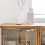 Made In Meubles Buffet vitrine en Bois de Sapin et Verre strié 4 Portes Nicole - Buffet & Vaisselier - Buffet 36 x 120 x 87.5 cm