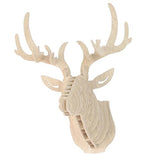 Tête de cerf en bois Support mural en forme de tête d'animal, décoration d'entrée, blanc
