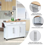 GOPLUS Desserte Îlot de Cuisine Desserte à roulettes Chariot de Cuisine en Bois avec 2 Placards Étagère 2 Niveaux Réglables et 2 Tiroirs, Porte-Serviettes, 122 x 46 x 92,3 CM, Blanc