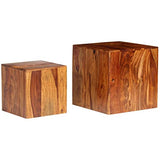 vidaXL 2X Tables Basses Bois Massif de Sesham Table d'Appoint Meuble Salon