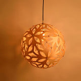 KAIKEA Suspension en bois, luminaire sphérique à 1 lumière, suspension tissée, finition de couleur bois, suspension à boule, plafonnier suspendu pour patio, couloir, cuisine, îlot, chambre, salle à ma