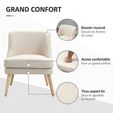 HOMCOM Fauteuil Lounge Design scandinave Pieds effilés Bois Massif hévéa revêtement Tissu Polyester Aspect Lin Beige