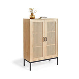 VonHaus Buffet Haut en rotin – 2 Portes, 3 tiroirs avec poignées en métal Noir – Bibliothèque, étagère en Vinyle, Armoire à Boissons, Meuble de Rangement pour Chaussures – Chambre à Coucher, Salon