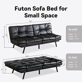 Opoiar Canapé-lit futon avec cadre et matelas, noir en mousse à mémoire de forme, siège futon, canapé couchette moderne pliable pour petit espace/bureau/appartement