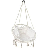 VOUNOT Fauteuil Suspendu à Franges avec Coussins de Siège Confortables et Kit de Suspension Durable Ø80cm Chaise Balançoires pour Intérieur et Extérieur Siège Suspendu Beige