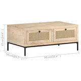 Keyur Table Basse, Table d'Appoint Table d'Appoint Table de Cocktail Table de Centre Table de Canapé Table à Thé Table Basse 90x50x37 cm Bois de Manguier Massif et Cannage Naturel