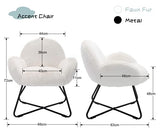 Wahson Chaise Salle à Manger Chaise de Loisirs avec Pieds en Métal Croisés, Fauteuil en Fausse Fourrure pour Salon/Chambre (Blanc)