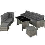 Tectake 800824 Salon de Jardin en Résine Tressée Modulable 1 Canapé d’Angle 1 Table 2 Poufs Tabourets - Diverses Couleurs (Gris tacheté/Gris)