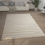 Paco Home Tapis Poils Longs Tapis De Salon Tapis Shaggy Aspect 3D Ethnique Boho Look Vintage Doux, Dimension:160x220 cm, Couleur:Crème 2