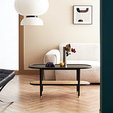 Harmati Table basse pour salon – Table d'appoint noire avec rangement, tables modernes du milieu du siècle, pieds en bois massif et rotin naturel