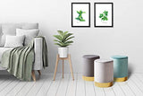 LIFA LIVING Pouf Salon en Velours 30 x 38 cm, Petit Tabouret Ottoman Gris avec Base en métal doré, pour la Chambre et la Cuisine