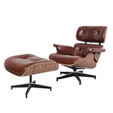 Xin Hai Yuan Chaise Pivotante Mid Century Lounge Chair avec Pouf, Fauteuil Inclinable en Cuir Véritable avec 8 Couches en Bois Massif Et Base en Aluminium Robuste pour Salon, Bureau, Salon