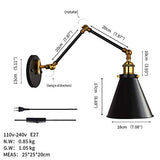 FREEDL Retro Lampe Murale Bras Long avec Prise, Vintage Applique Murale Extensible Industriel avec Interrupteur, 27 Lampe De Mur Chambre Noir Antique De Style Loft, Liseuse Chevet Réglable,20+20