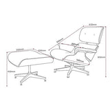 CN Cover Fauteuil Inclinable en Cuir Véritable avec Repose-Pieds Mid Century Classic Lounge Chair Chaise Longue Fauteuil Inclinable Canapé Inclinable en Bois Stratifié Et Base en Aluminium