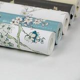 AdorabPaper Papier Peint Wallpaper Non tissé Vent Idyllique Fleurs Oiseaux Stickers Muraux Salon Chambre À Coucher Mur De Fond Tv Bleu 53X1000CM(20.8inches X 393.7inches)