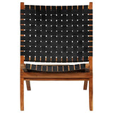 Festnight Chaises de Jardin en Bois Pliantes Chaise de Relaxation Pliable d'Extérieur en Cuir 59x72x79 cm Bandes Noir