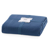 AmeliaHome Couvre-lit 240 x 260 cm Bleu foncé jeté de lit Double Face gaufré Mat Satin Carmen