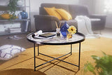 FineBuy Table Basse Rond 76 x 39 x 76 cm Apparence De Marbre Blanc | Table d'appoint Conception Moderne | Table De Sofa Jambes Métalliques Noir | Table De Salon Brillant Acier Laqué Bois Tulip