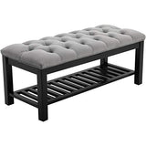 HOMCOM Banc Banquette capitonnée Style Classique Chic Banc à Chaussures dim. 108L x 45l x 46H cm Bois Massif Caoutchouc Noir Polyester Gris