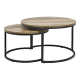 [en.casa] Set de 2 Tables Basses Rondes Gigognes Table de Salon Panneaux de Particules Métal Couleur Bois Noir Tailles
