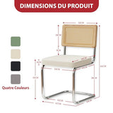 Chaises Salle Manger Lot 2, Chaise Blanche Chaises de Cuisine Tapissées avec Dossier en Rotin, Lot de Chaise en Rotin avec Base en Acier pour Cuisine Salon Chambre à Coucher