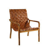 Tousmesmeubles Fauteuil Teck/Cuir tressé Cognac - Essaouira - L 71 x l 66 x H 90 - Neuf