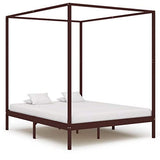 vidaXL Pin Massif Cadre de Lit à Baldaquin Lit Double Lit Adulte Lit Coffre Sommier à Lattes Chambre à Coucher Maison Intérieur Marron Foncé 180x200 cm