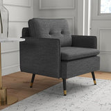 HOMCOM Fauteuil scandinave Dossier capitonné avec Passepoil en Tissu 76 x 68 x 80 cm | Gris et Pieds en métal Noir et doré
