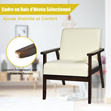 COSTWAY Fauteuil Salon Chaise Rétro, Chaise d'Appoint en Bois Rembourrée en Tissu, avec Pieds en Bois d’Hévéa, pour Salon, Bureau, Balcon, Beige/Gris/Foncé/Bleu (Beige)