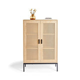 VonHaus Buffet Haut en rotin – 2 Portes, 3 tiroirs avec poignées en métal Noir – Bibliothèque, étagère en Vinyle, Armoire à Boissons, Meuble de Rangement pour Chaussures – Chambre à Coucher, Salon