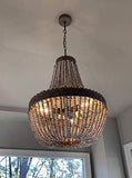 J.NL Bois Perles Lustre pendentifs Trois Vintage rétro Gris Clair Antique Finition Blanc Antique Lampes de Plafond de Cuisine Rustique,White