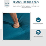 HOMCOM Canapé 3 Places Style Contemporain assises Larges Profondes accoudoirs courbés piètement effilé Bois hévéa Noir Polyester Bleu Canard