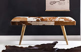 FineBuy Bois Massif Banc Tissu 120 x 52 x 40 cm Style rétro | Rembourré Banc | Banc en Fourrure Salle à Manger Brun | Petit Banquette de lit Tissu Banc avec de la Fourrure