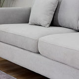 HOMCOM Canapé 3 Places Grand Confort - Rembourrage épais en Mousse Haute densité 25D - 2 Coussins - Piètement en métal Noir Tissu Aspect Lin Gris Clair