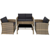 TecTake Salon de Jardin en Résine Tressée 4 Personnes, 1 Canapé, 2 Fauteuils, 1 Table avec Plateau en Verre, Coussins d’Assise et de Dossier Inclus (Marron Naturel)