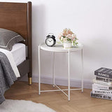 NOGRAX Tables Table d'appoint Ronde en métal for extérieur, Petit canapé d'appoint en métal, Pliable, antirouille et étanche, Plateau Amovible for Salon, Chambre à Coucher, Balcon, Bureau, Blanc
