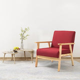 Mingone Fauteuil de Salon en Bois Chaise Longue Relax Chaise D'appoint avec Accoudoirs Chaise de Canapé de Loisirs en Lin pour Salon Chambre Vérandas, Rose